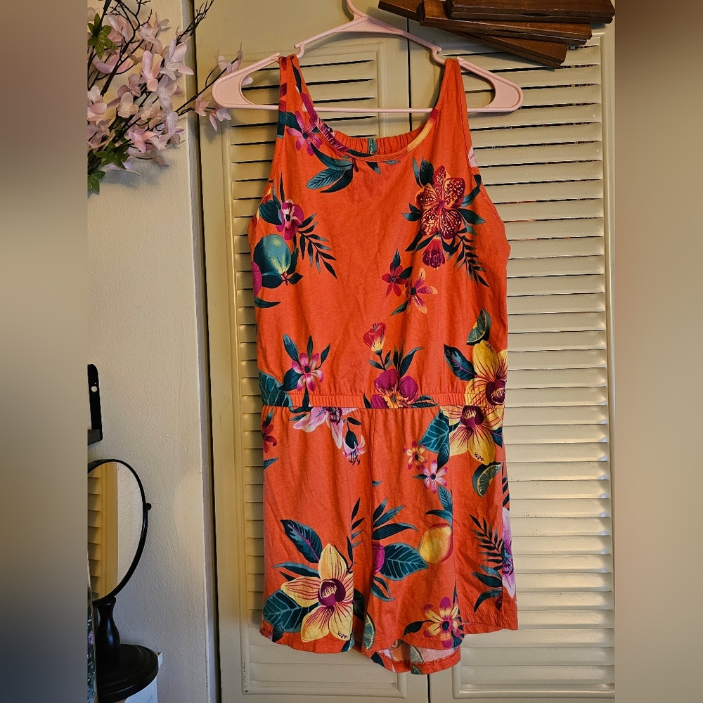 Old Navy Orange Pink Jumpsuit Floral Print XXL (16)